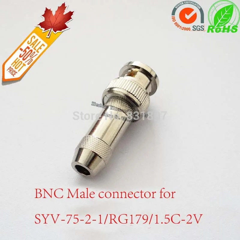 

BNC Male Connector 75Ohm Crimp Plug For SYV-75-2-1/RG179/1.5C-2V cable Coaxial rf coax adapter