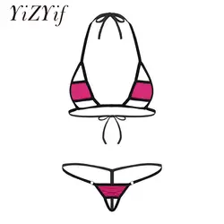 YiZYiF женский сексуальный комплект микро-бикини, купальник комплект нижнего белья Холтер шеи Self-tie мини-Бюсгальтер топ с G-String трусики