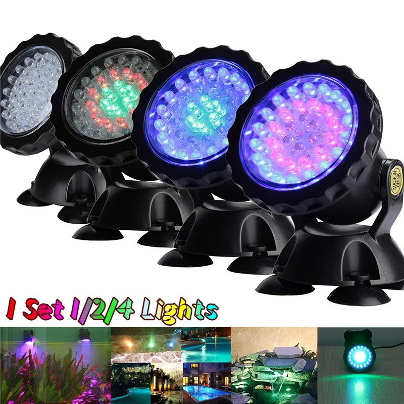 

New 1 set 1/2/4 light Waterproof IP68 RGB 36 LED Underwater Spot Light For Swimming Pool Fountains Pond Water Garden Aquarium