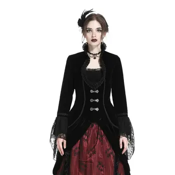 

Darkinlove Women Gothic Jackets and Coats Black Stand Collar Victorian Evening Party Stage Performance Lace Jackers