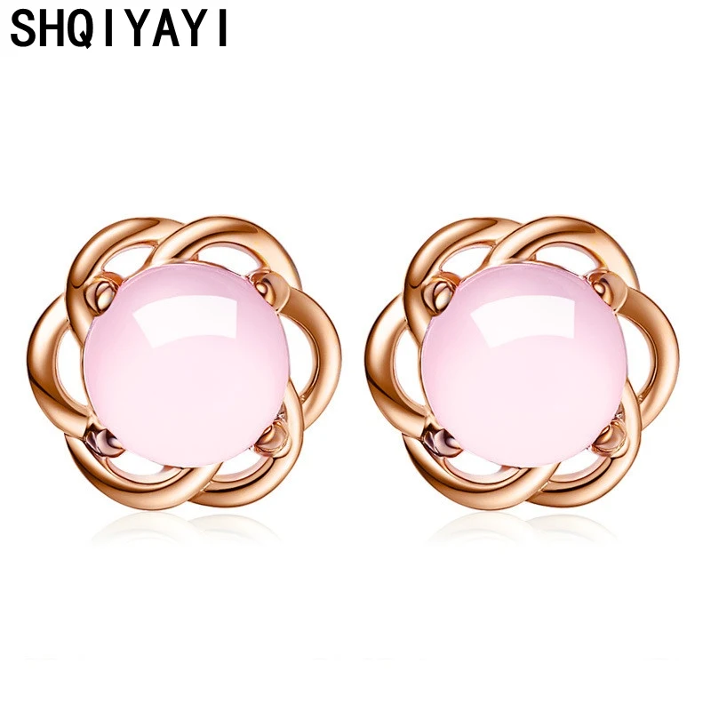 Shqiyayi Pink Stones Earrings For Women Bride Party Fashion Shqiyayi Pink Stones Earrings For Women