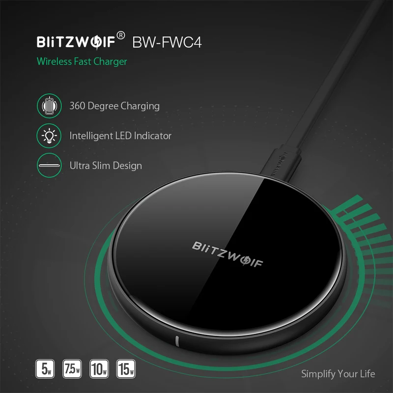 BlitzWolf BW-FWC4 5 Вт 7,5 Вт 10 Вт Быстрое беспроводное зарядное устройство зарядного устройства+ BW-S5 QC3.0 18 Вт USB зарядное устройство EU US plug