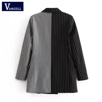 Women Elegant 2 in 1 Patchwork Suit Jacket Ladies Fashion Striped Double Breasted Coat Autumn Outwear capa mujer VANGULL 2018