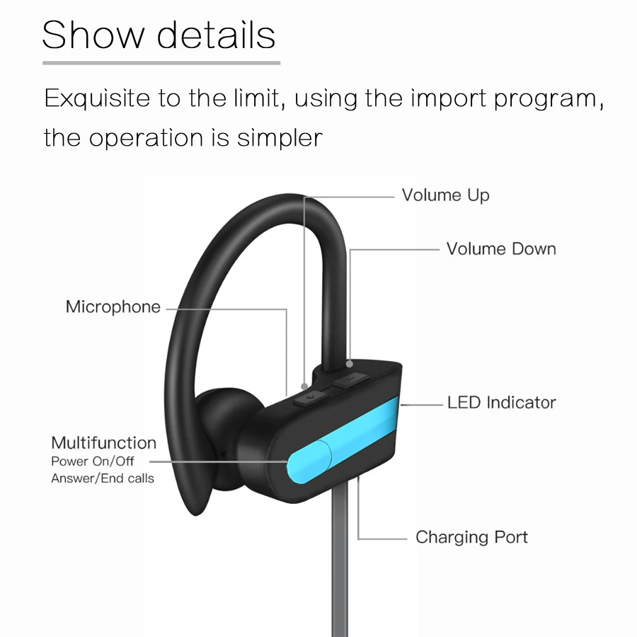 CBAOOO Bluetooth Earphone K9 Headset Wireless Headphones Bluetooth Earbuds Hands-free Sport Bass Earpiece with mic for all phone