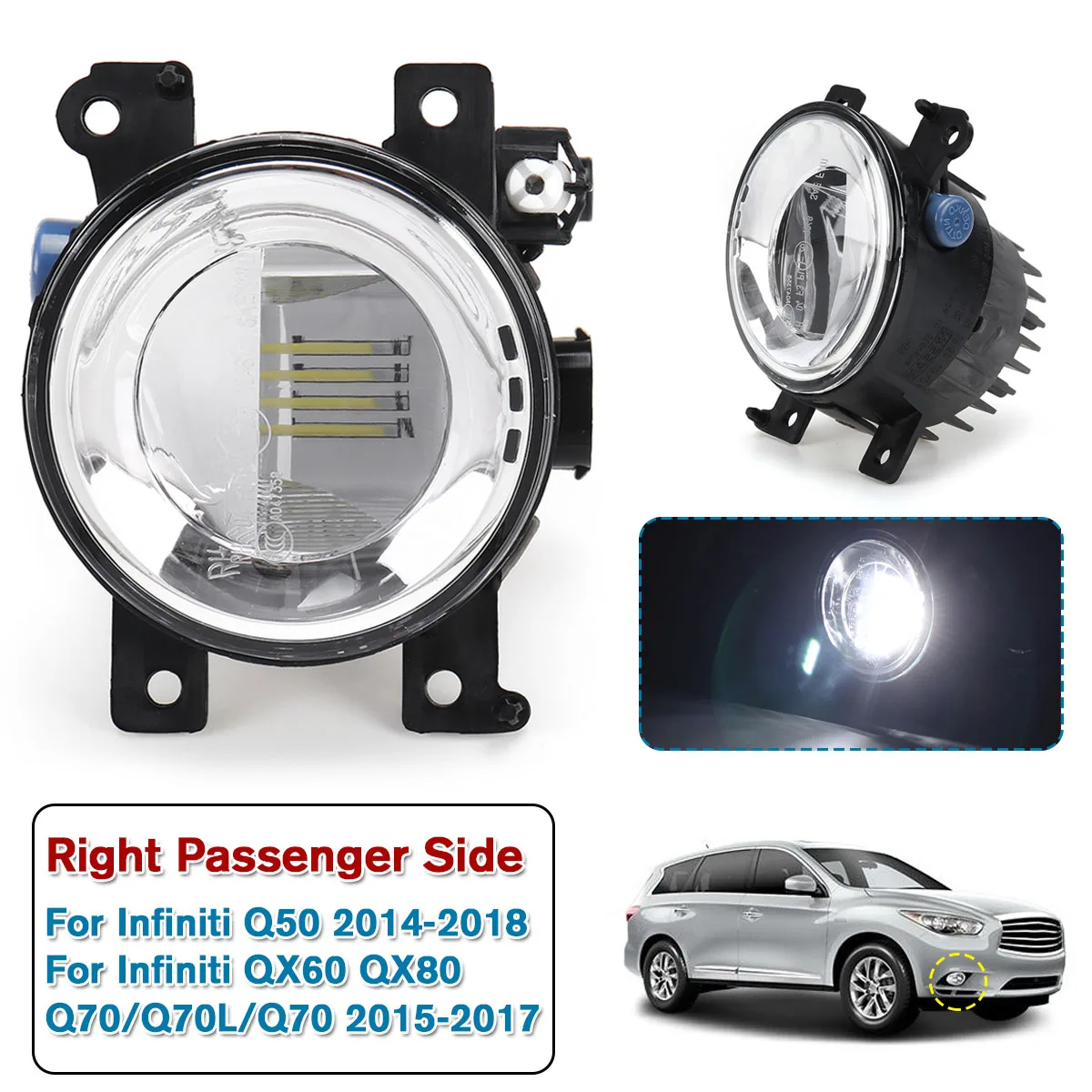 LED Fog Light For Infiniti 14-18 Q50 15-17 QX80 15-15 Q70//Q70L//Q70 Right Side