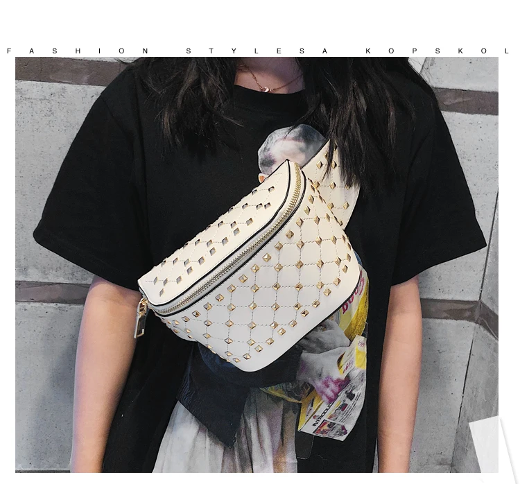 TekiEssica Поясные сумки Для женщин дизайнер заклепки пояс Сумка женская мини кармашек сумки Pu кожа сумки на ремне Bolsa