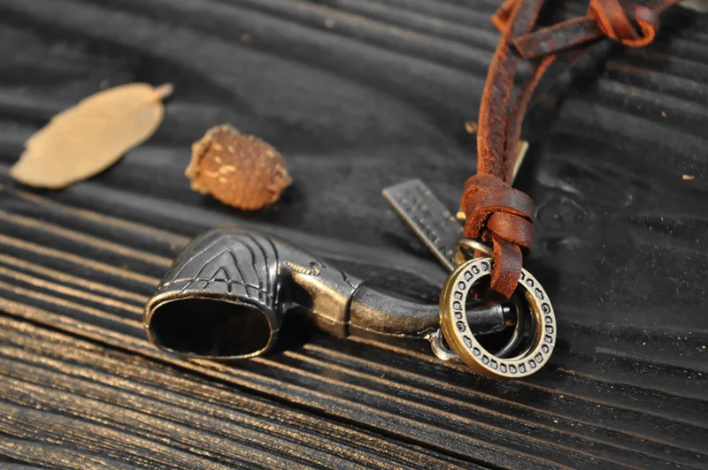 NIUYITID Pipe Pendant Necklace Men Jewelry Fashion Punk Genuine Leather Rope Chain Metal Zinc Alloy Drop Shipping (9)