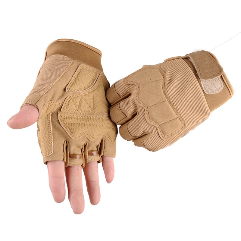 Армейские военные тактические велосипедные камуфляжные перчатки с полупальцами для мужчин и женщин, спортивные перчатки для альпинизма, фитнеса, вождения спецназа B14 - Цвет: Sand color