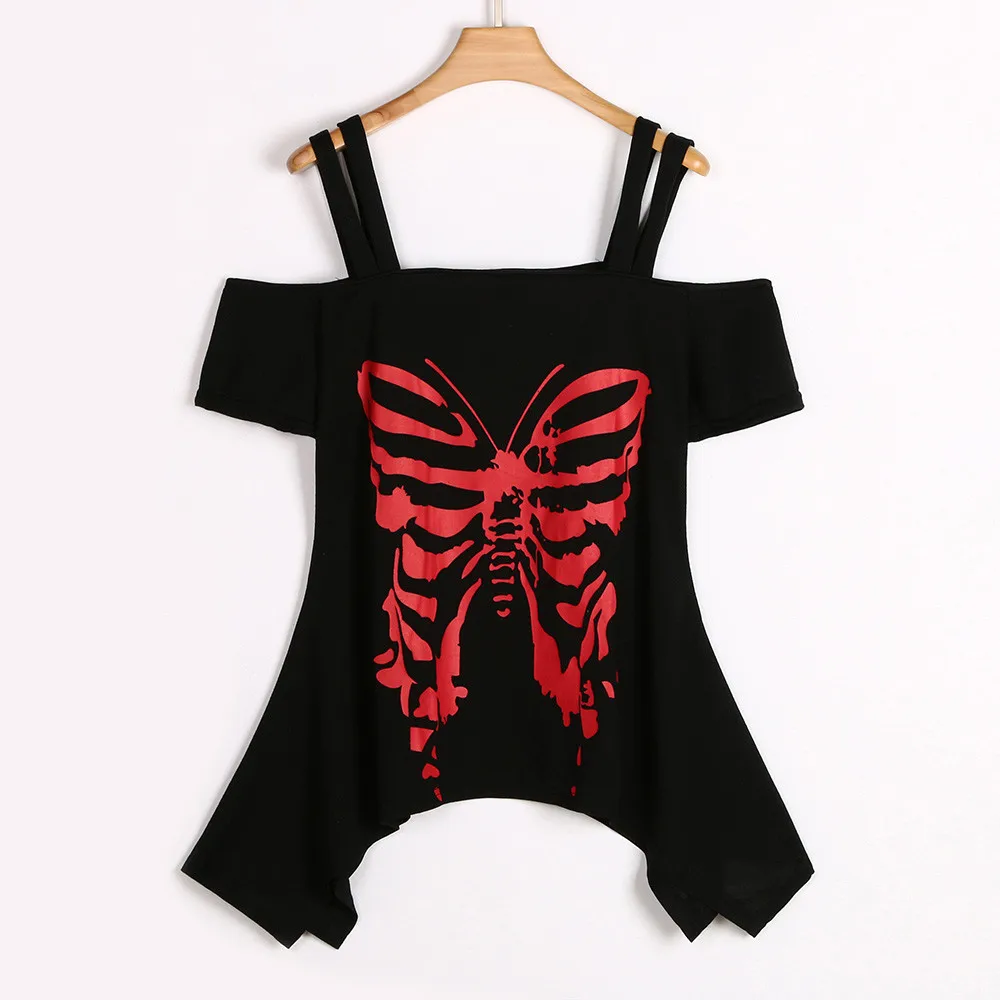 

Summer blouse Women Butterfly Printing Off Shoulder Shirt Short Sleeve Casual Top Summer blouses 2019 shirt women blusa A20