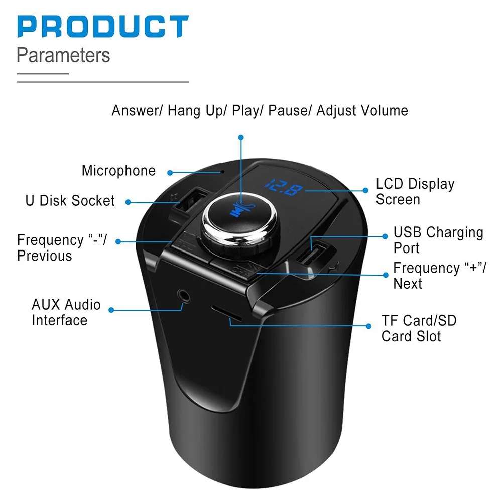 Автомобильный многофункциональный устройство для автомобиля с двумя портами USB Bluetooth mp3 hands-free плеер