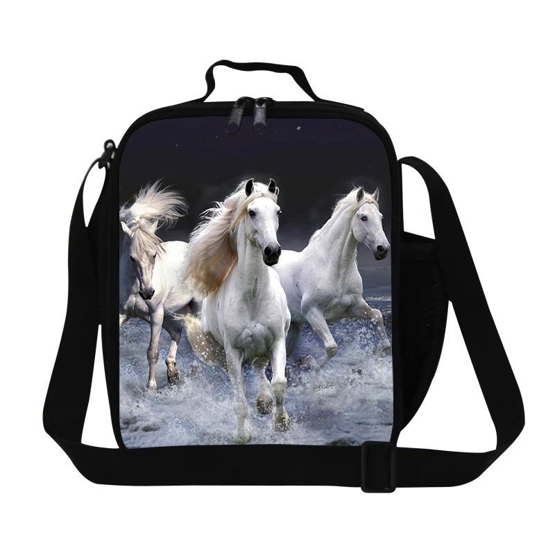 

White Horse lunch Cooler bags for Boys,Dog Print Kids lunch bag,Stylish Insulated Lunch Box Container for Children,Cute Meal Bag