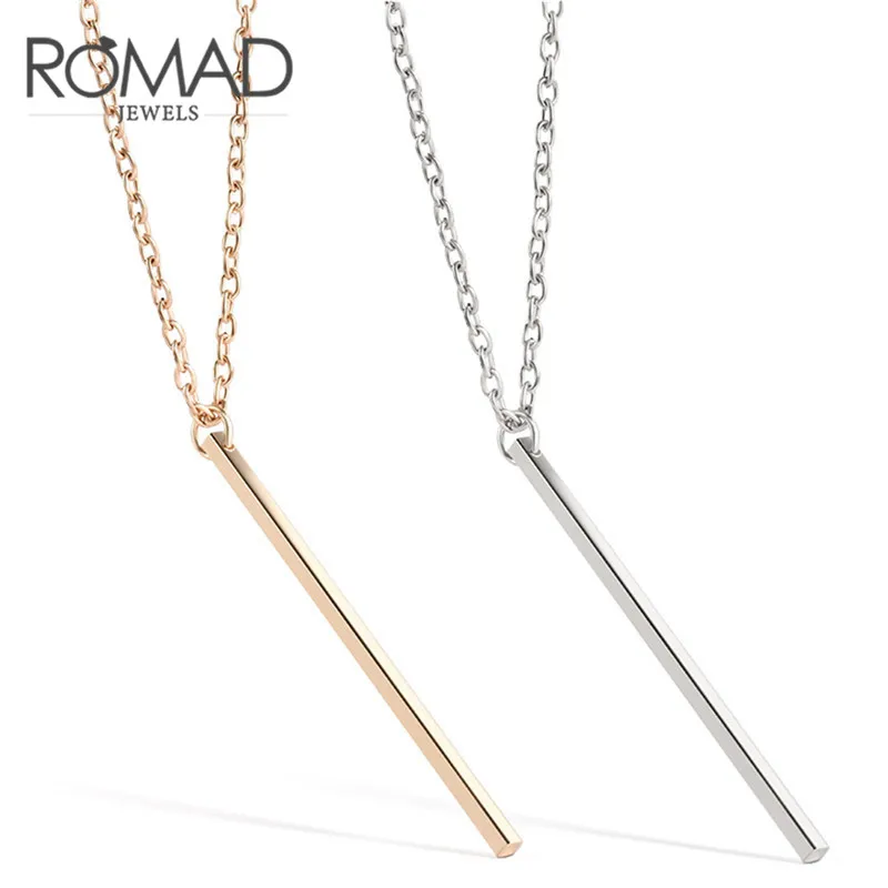 

ROMAD Anti Allergy Y Style Chain Necklaces & Pendants Long Simple Rose Gold Color Strip Bar Chain Charms Jewelry For Women R4
