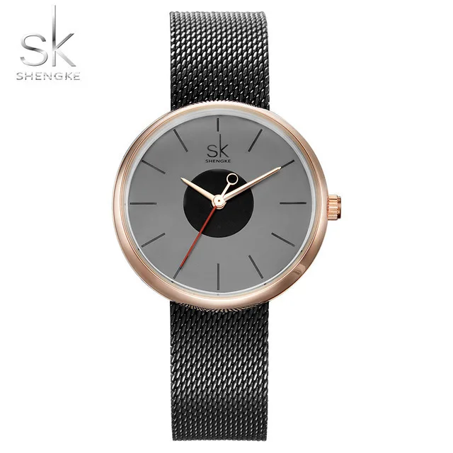 

Shengke Brand Luxury Women Watches High Quality Black Mesh Belt Girls' Simple Style Wristwatch Female Dress Clocks Reloj Mujer