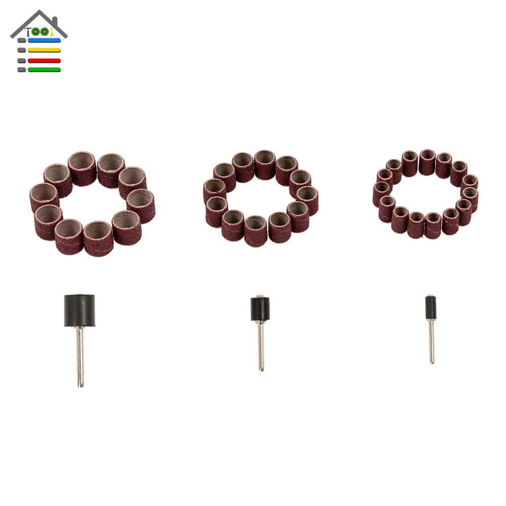 

AUTOTOOLHOME 63pc 80Grit 6.3 9.5 12.7mm Sand Drum Sanding Kit Rubber Mandrels for Dremel 4000 Nail Drill Grinding Rotary Tools