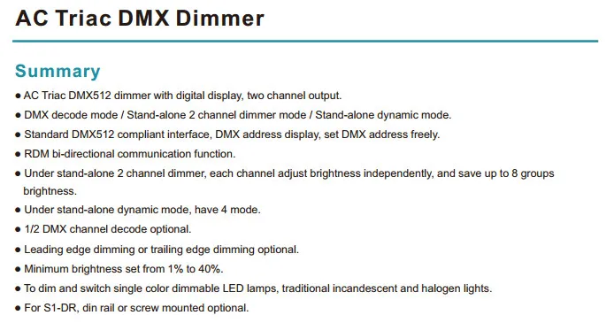 Новый DMX512 AC симисторный s1-dr; Вход 100-240vac; Выход: 2 X 1.2a 100-240vac 2 канала DMX512 симисторный трек Тип