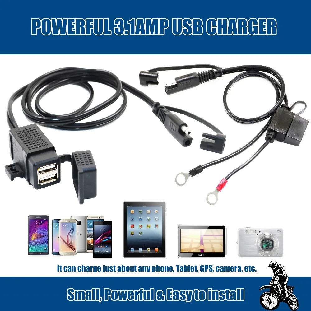  MOTOPOWER MP0609A 3.1Amp Motorcycle USB Port Kit SAE to USB  Adapter On Motorcycle : Automotive