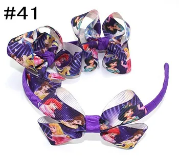 

free shipping 50set 3'' boutique hair bows and headbands HairBands headband with Dis ney cartoon ribbon