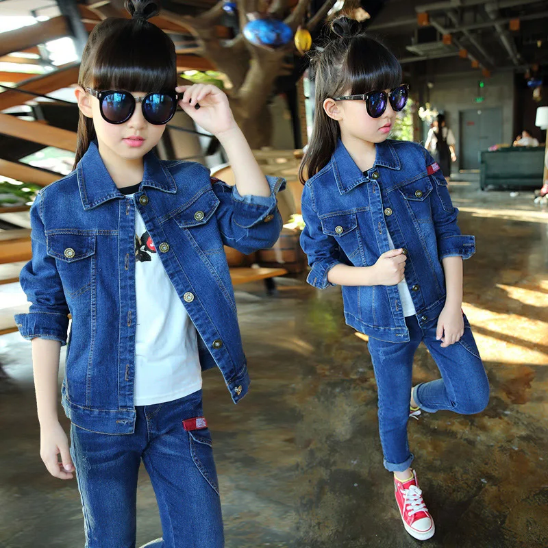 2017 New Girls Cowboy Suit Jeans for Girl Classic Costume Denim Jacket