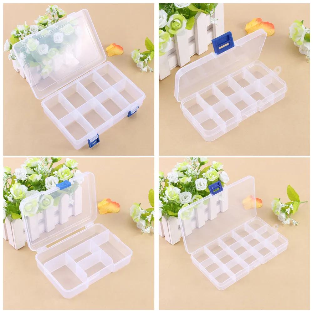 4Pcs Plastic 5/8/10/15 Grid Clear Adjustable Jewelry Organizer Box