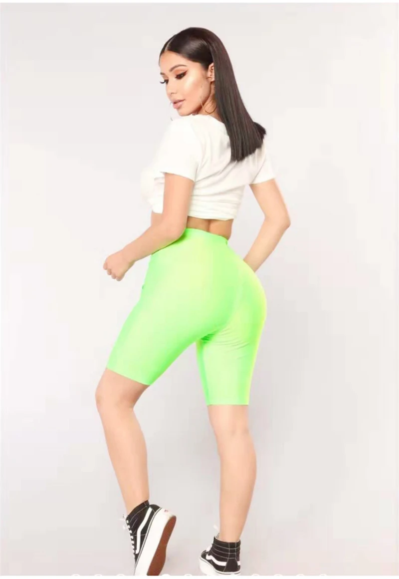 NewAsia Shiny Sexy High Waist Shorts Women Biker Shorts Summer Classic Casual Active Wear Gloss Slim Fit Shorts Women Fitness