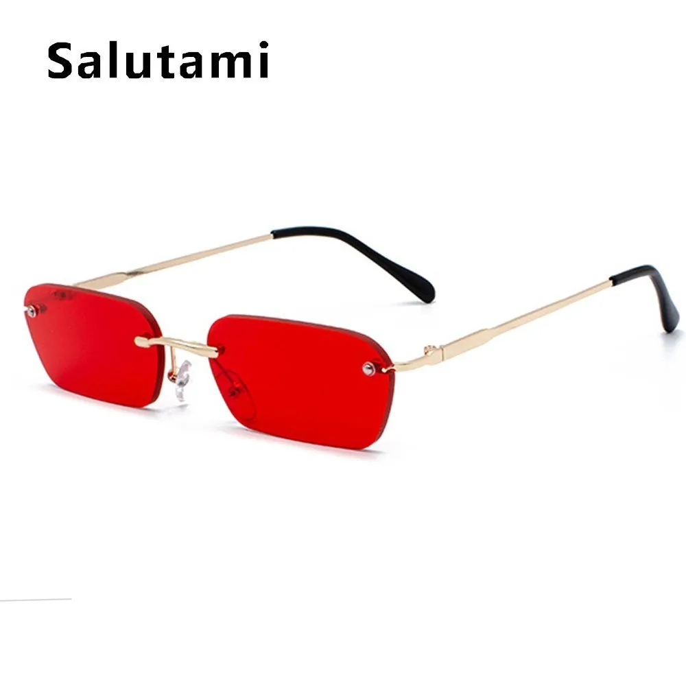 Квадратные Солнцезащитные очки без оправы, женские, сплав, маленькая оправа, мужские, Ретро стиль, брендовые, солнцезащитные очки,, новинка, красные, желтые линзы, очки, Uv400 - Цвет линз: gold red