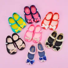 hot 2018 summer Mini Melissa Bow children Jelly Shoes Sandals Girls ballet Shoes kids soft Sandals 13-17cm