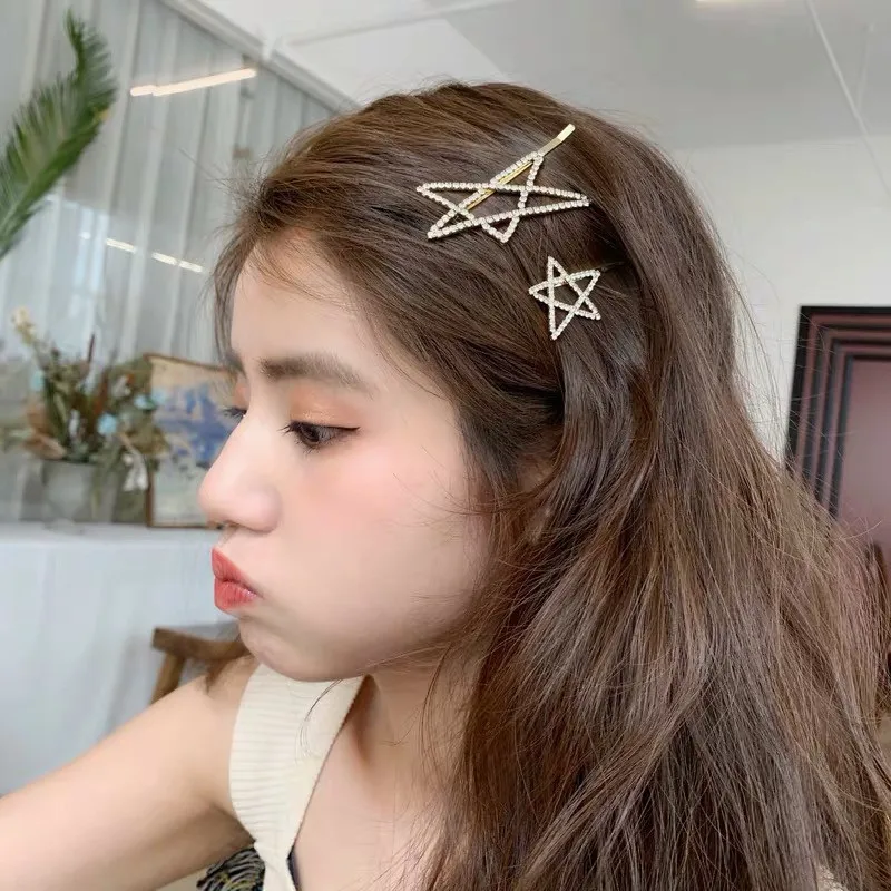 

Rongho Hiphop Crystal Star Hairpins for Women Headwear Jewelry Geometric Heart hair Clips fashion femme Hair acessories 2019