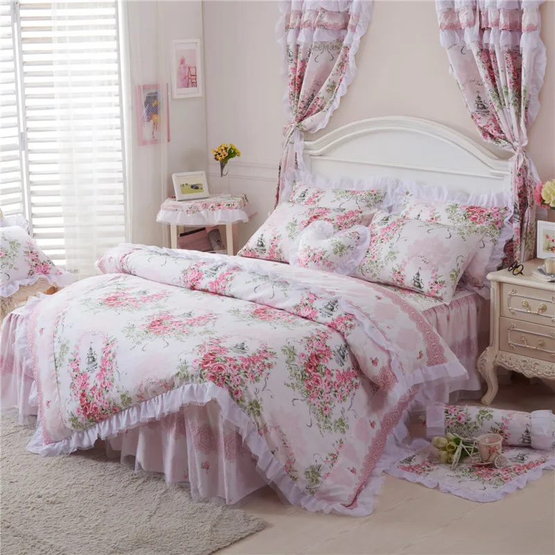 Korean Style Cotton Lace Princess Bedding Set Floral Duvet Cover Set Bedskirt Ebay