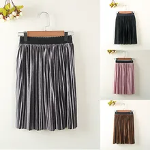 Бархатная плиссированная юбка плиссированная гладкая длинная юбка летняя зимняя детская юбка для девочек Новая повседневная свободная детская эластичная юбка с высокой талией