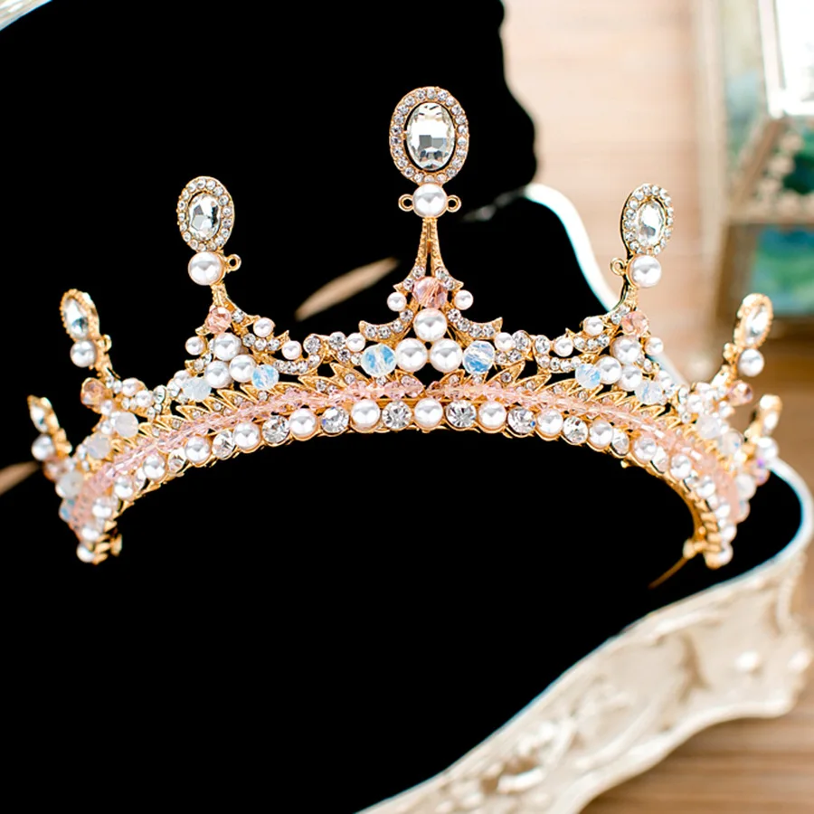 Buy Bridal Crown Handmade Pearl Luxury Crystal Gold Crown Headdress Wedding