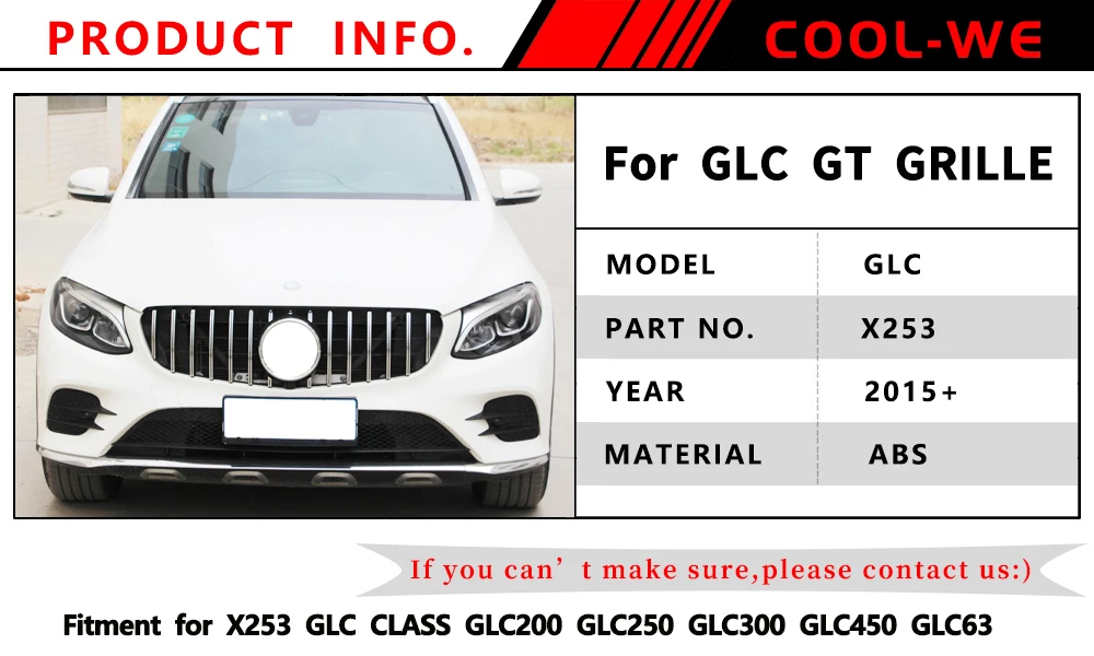 Для X253 GT решетка Вертикальный стиль переднего бампера гоночный гриль 205- для Mercedes Benz GLC класс купе внедорожник GLC43 GLC200 GLC260