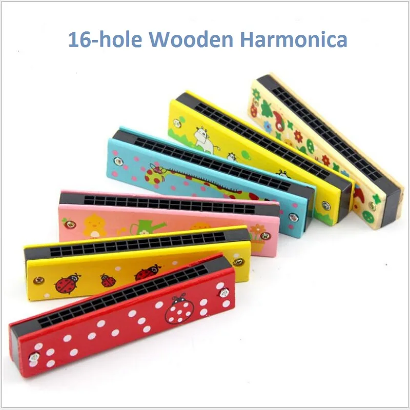 

Cartoon 16-hole Harmonica Children Early Educational Toys Wooden Crafts