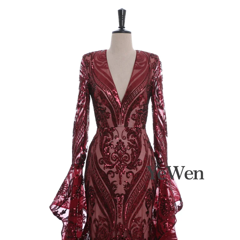 Sexy Elegant Mysterious Noble Evening Dresses Long 2019 Sequined Mermaid Prom Dress Evening Gowns V Burgundy robe de soiree Sexy Elegant Mysterious Noble Evening Dresses Long 2019 Sequined Mermaid Prom Dress Evening Gowns V Burgundy robe de soiree