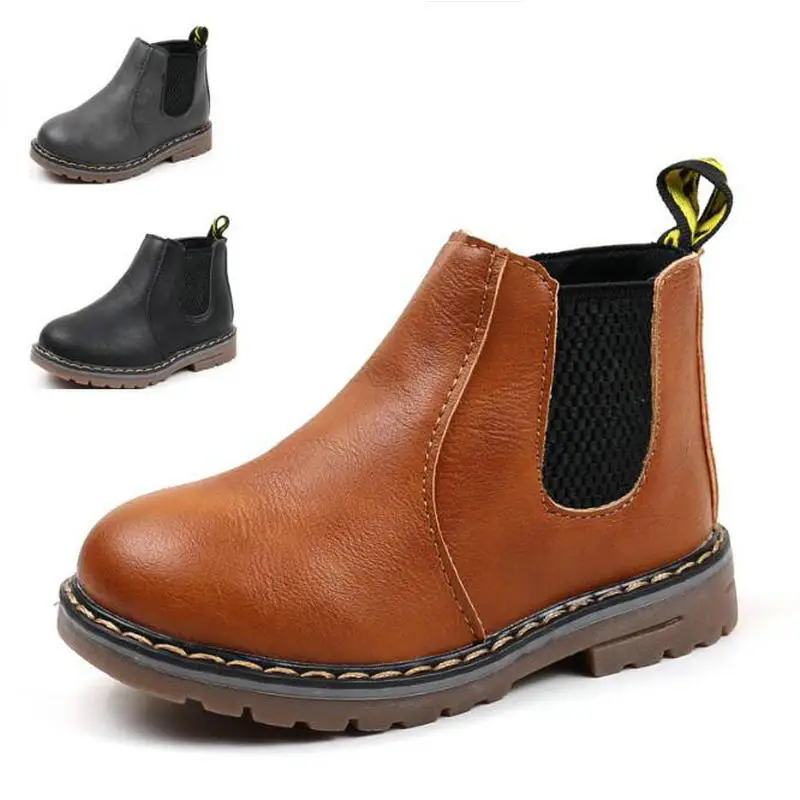 

High Quality PU Boots Kids Shoes Girls Boots Autumn Winter Fashion Boys Shoes Children Soft Leather Shoes Boys Martin Boots
