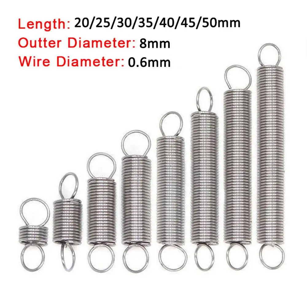 

10Pcs 304 Stainless Steel Dual Hook Small Tension Spring Hardware Accessories Wire Dia 0.6mm Outer Dia 8mm Length 20-50mm