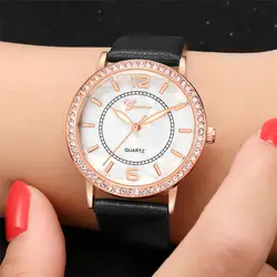 Для женщин кварцевые наручные часы модные роскошные ювелирные изделия кожаный браслет женский бизнес наручные часы со стрелками дамы
