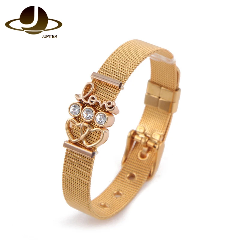 

JP Mesh Charm Bracelet & Bangle Stainless Steel Bracelets Women Jewelry For Pandora Bracelet Fashion Rose Gold Bangle Set Gift