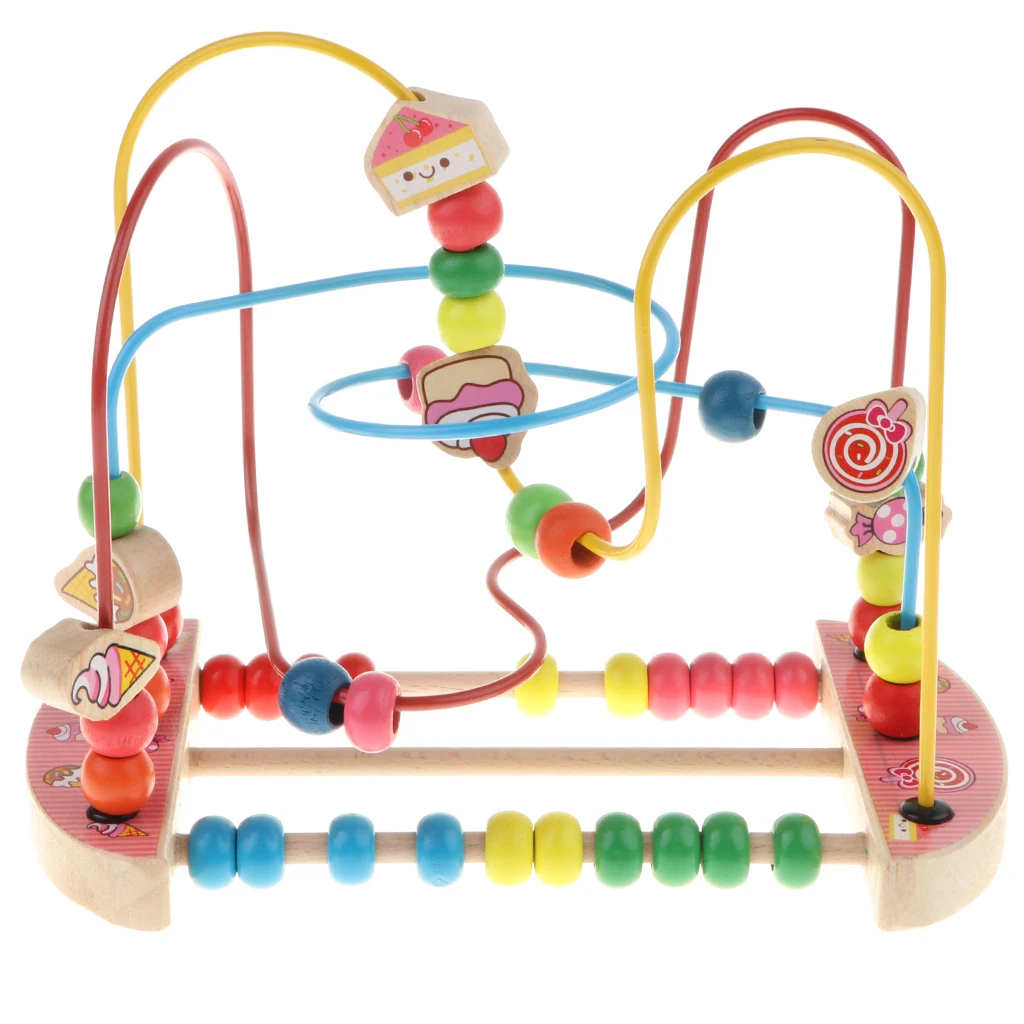 Baby Activity Bead Maze Puzzle, Toddler Baby Wooden Roller Coaster Sliding Beads Game Developmental Toy - Candy