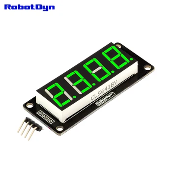 

4-Digit LED 0.56" Display Tube GREEN (decimal), 7-segments, TM1637, disp. size 50x19mm