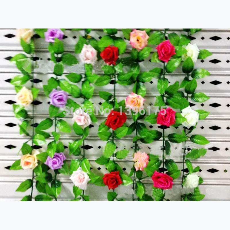 

2.4 Meters Artificial Flowers Rose Flower Garland Rattan Wedding Decorative Flowers Wreaths 13 Colors Fake Flowers 5pcs