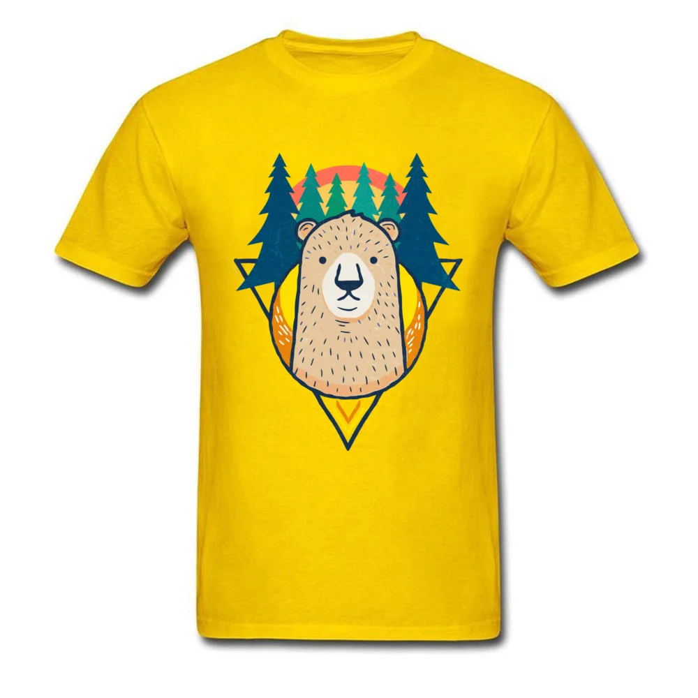 Sunrise Bear on Pine Trees Short Sleeve Tops T Shirt Mother Day Round Neck Cotton Student T-shirts Family Tee Shirts Slim Fit Sunrise Bear on Pine Trees yellow