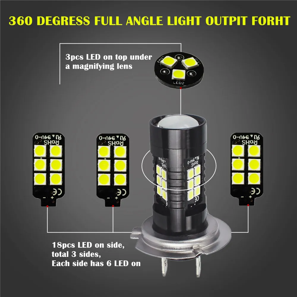 2 шт. 1200Lm H7 светодиодный автомобильный светильник s авто светодиодный лампы 21SMD 3030 белые кроссовки светильник s туман светильник 6000K 12 В LED дальнего света лампы C314