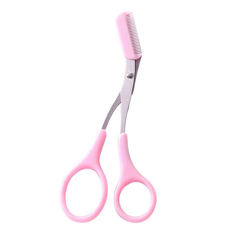 1pcs Pink Eyebrow Trimmer Scissors With Comb Lady Woman Hair Removal