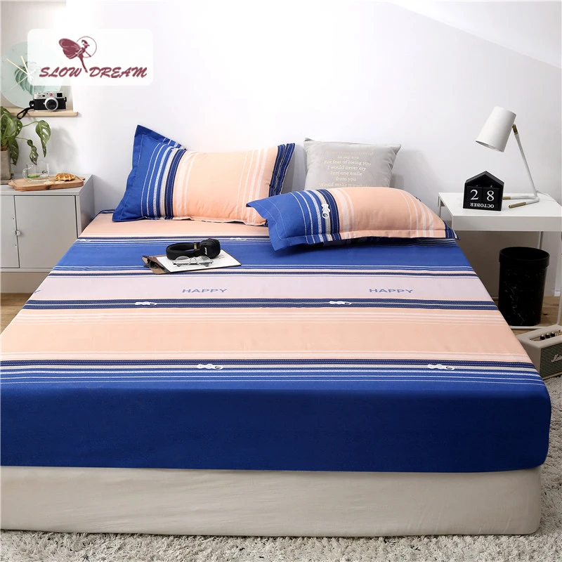 

Slowdream 1PCS Striped Fitted Sheet On Mattress Bed Sheet On Elastic Band Rubber Sheet Mattress Cover Double Single Corner Linen