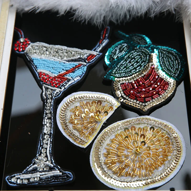 

drinking sequins Rhinestones bead brooch patches for clothes applique embroidered fabric sew on patch cloth decoration parche