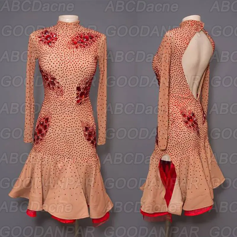 

latin dance dress women, backless Rhinestones Latin Cha Cha Tango dance dresses, Custom-mada handmade dance dress.