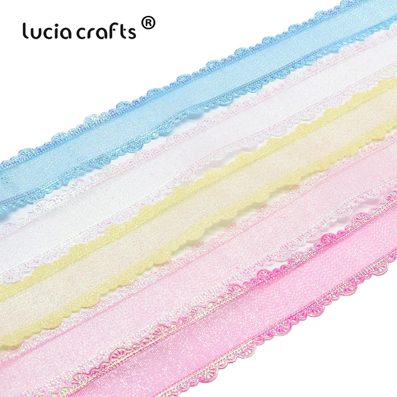 

5Yards 24mm Multi colors Organza Ribbon With Lace Trim for Sewing & Hair Bow Decoration Materials DIY Handmade Craft P0709