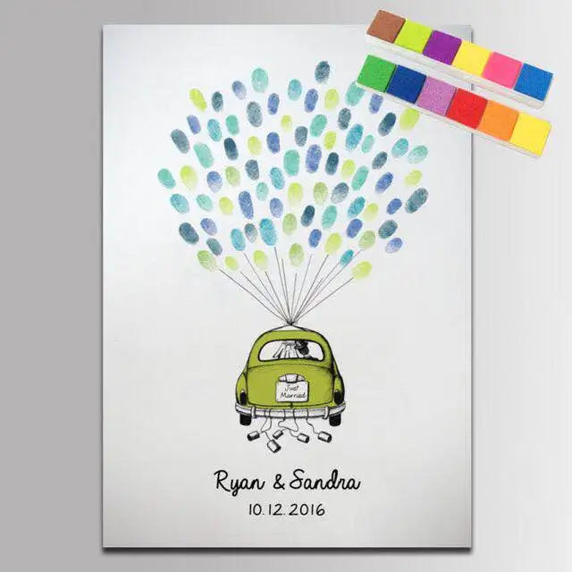 

Free custom Name Date Wedding Car Wedding Gift DIY Fingerprint Signature Guest Book For Engagement Party Wedding Anniversary