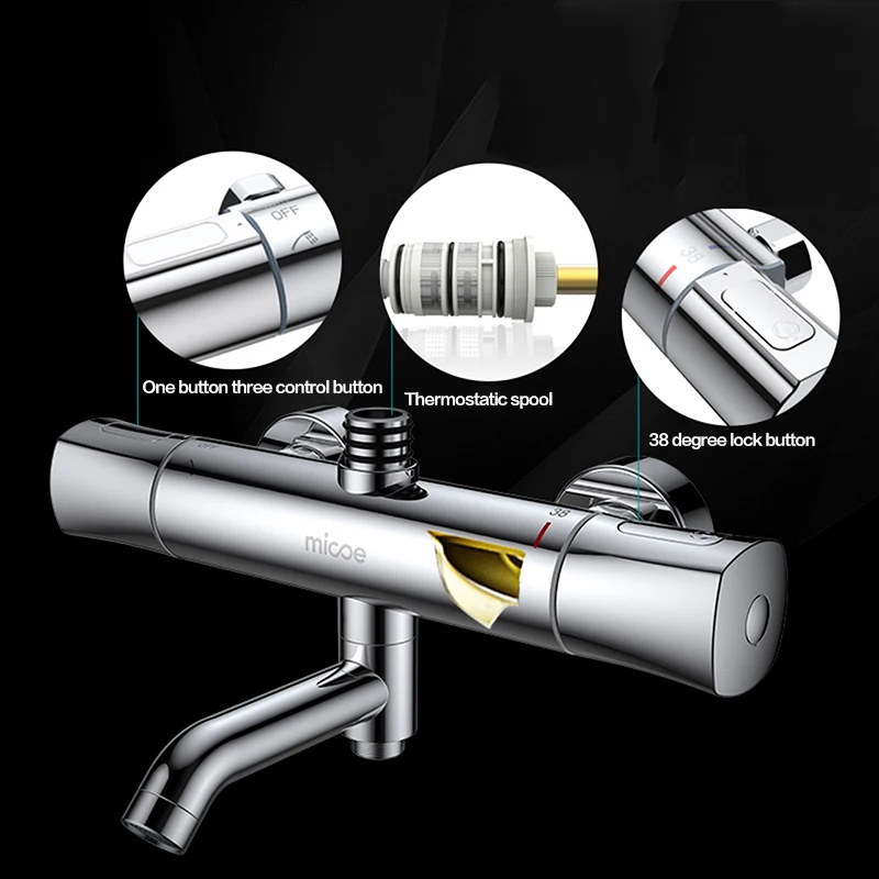 MICOE душевой набор Термостатический смеситель для душа хромированный кран корпус медный литой кран 5 режимов сопла