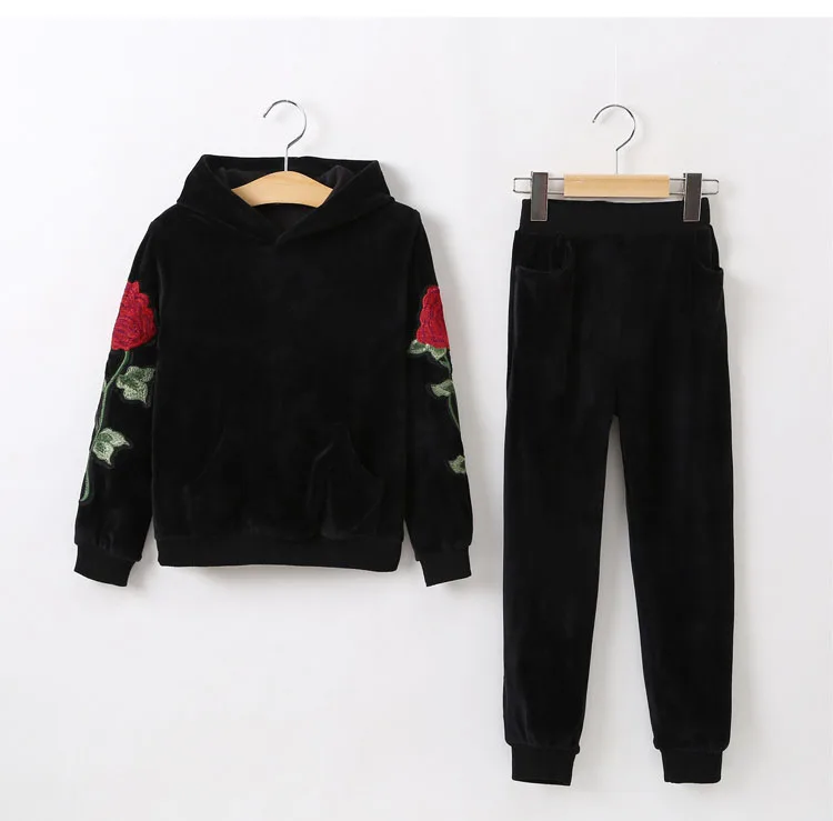 spring autumn winter hooded velour kids girl clothes coats pants sets sports little big girls clothing sets spring autumn 2017 black tops and pants  4 5 6 7 8 9 10 11 12 13 14  years old little big teenage girls set girl 2017 child girl set  (10)